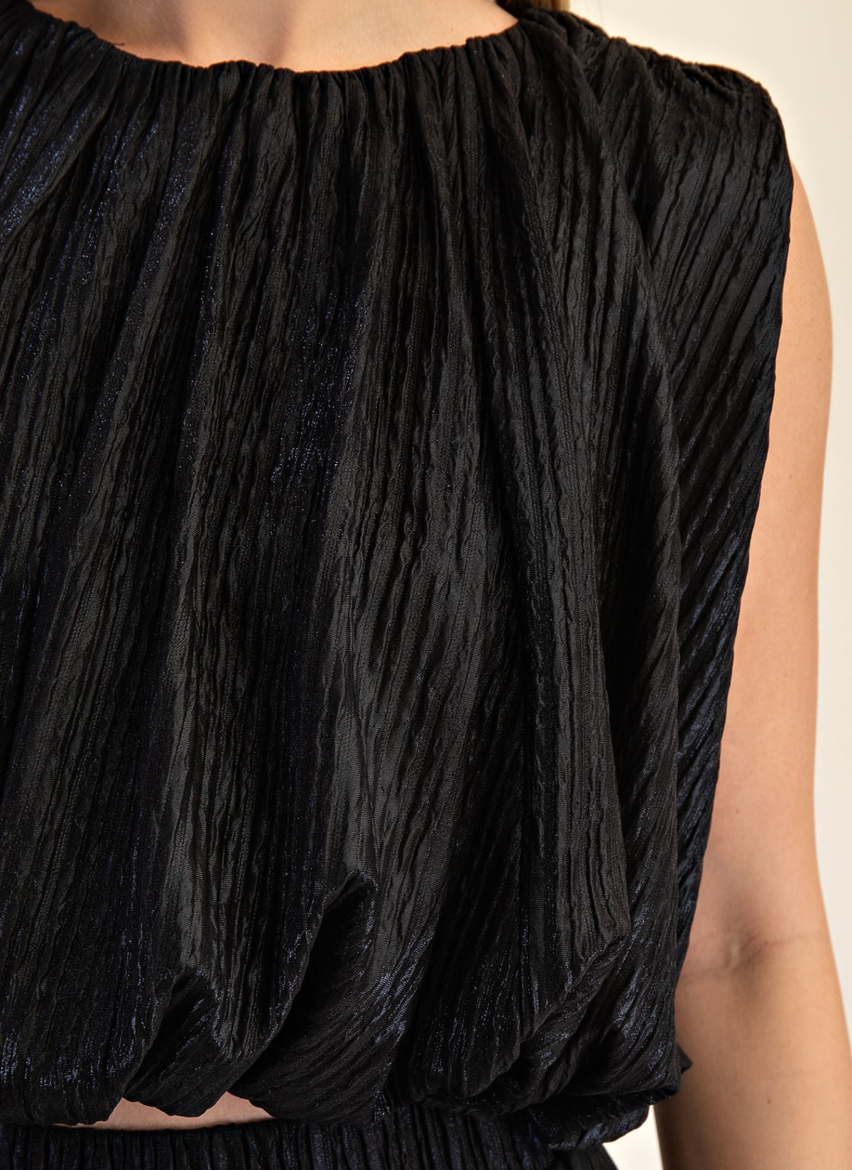 Metallic Crinkle Bubble Top