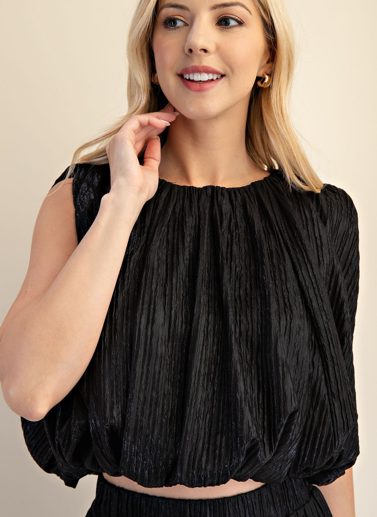 Metallic Crinkle Bubble Top