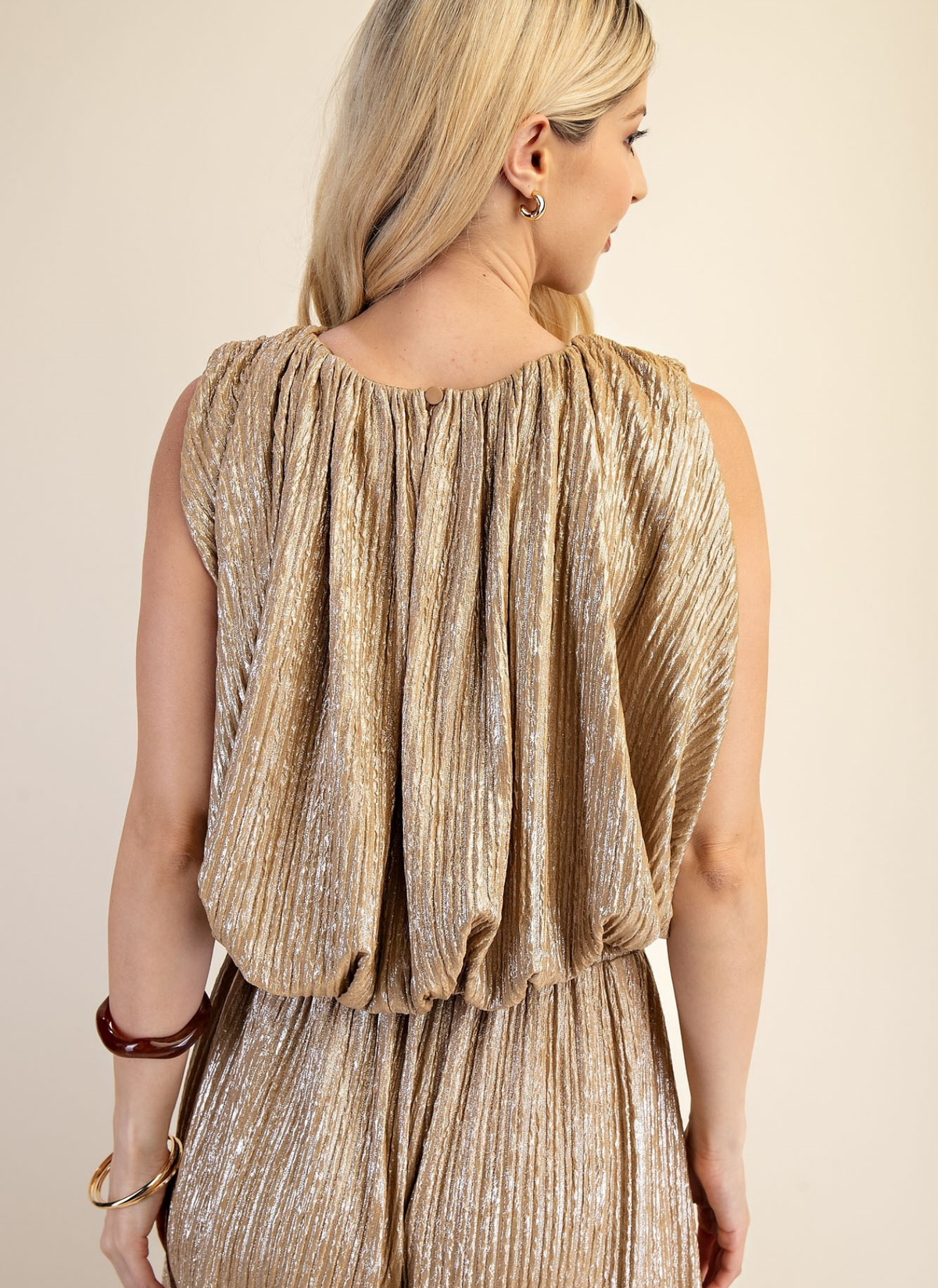 Metallic Crinkle Bubble Top
