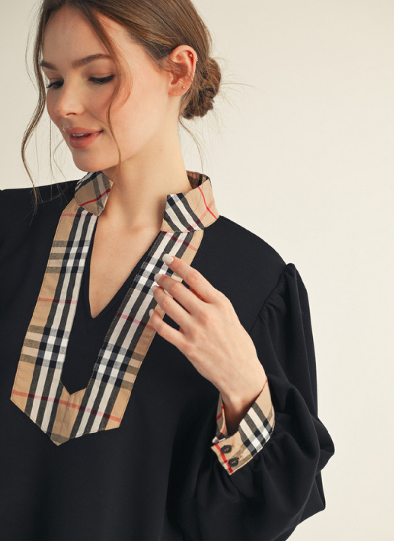 Plaid Trim Blouse