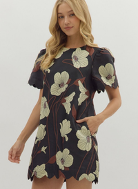 Scalloped Floral Mini Shift Dress