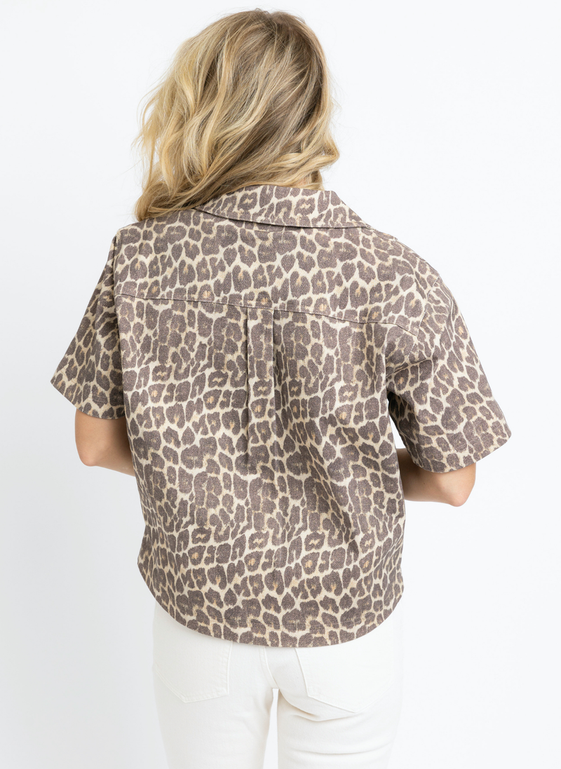 Leopard Denim Pocket Top