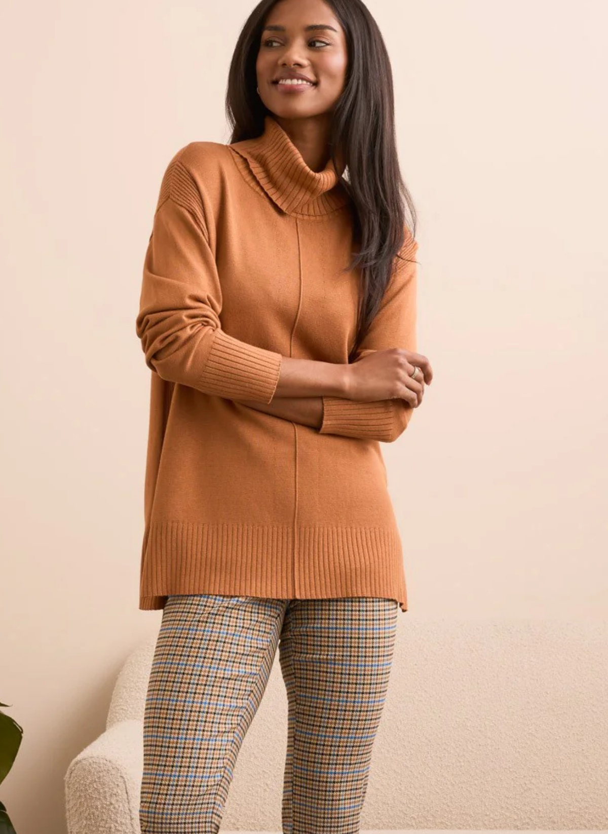Drop Shoulder T-Neck Sweater