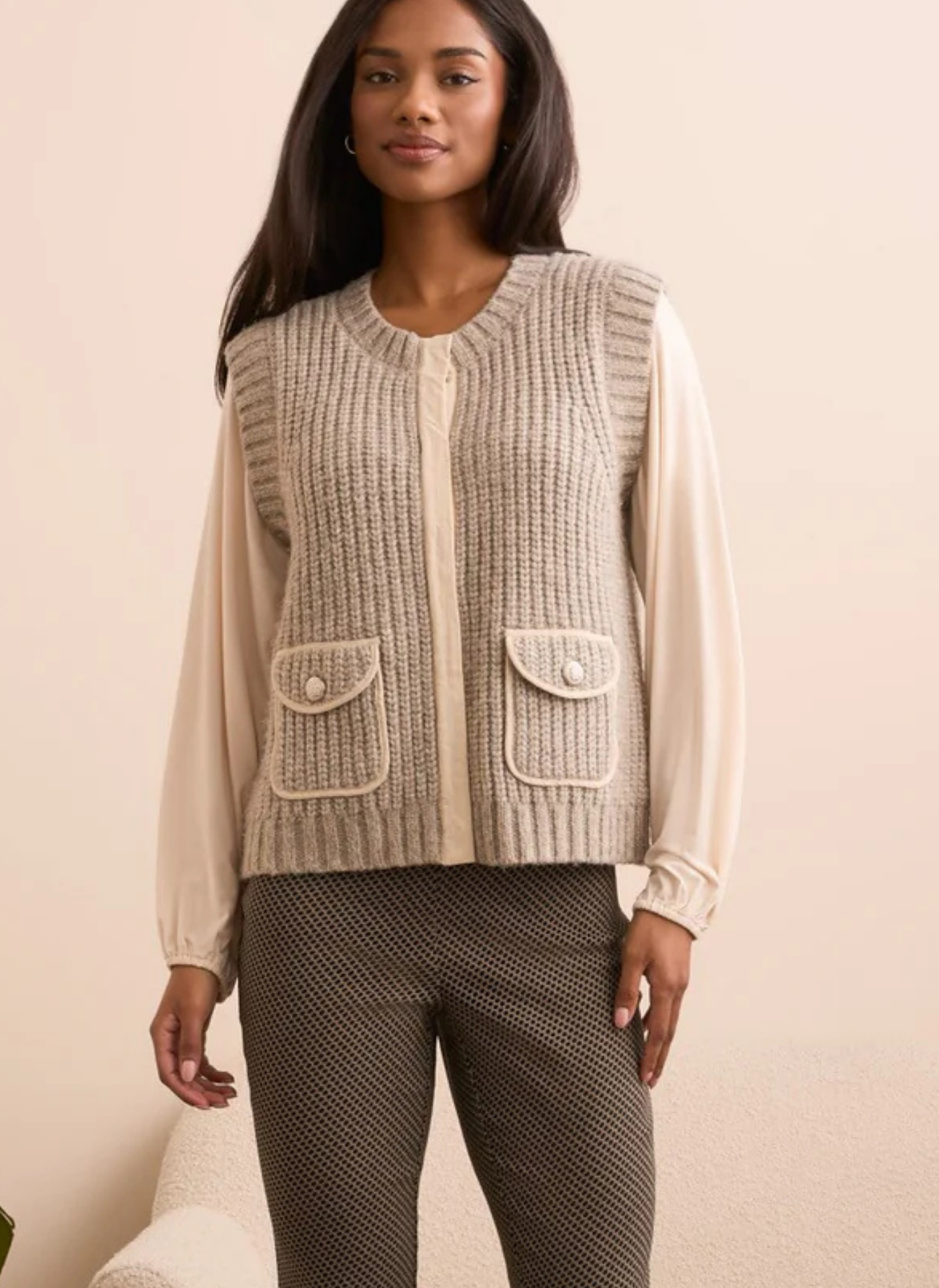 Cozy Knit Vest with Trim