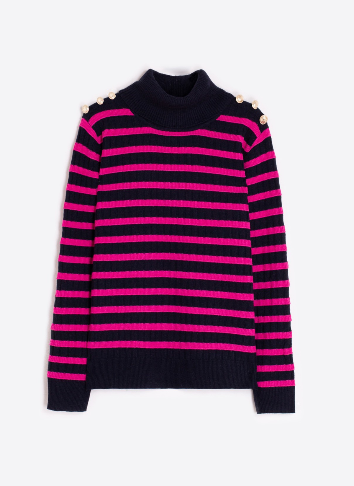 Stripe Turtleneck with Buttons