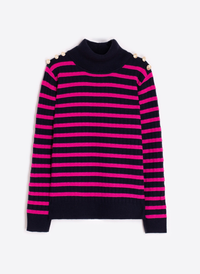 Stripe Turtleneck with Buttons