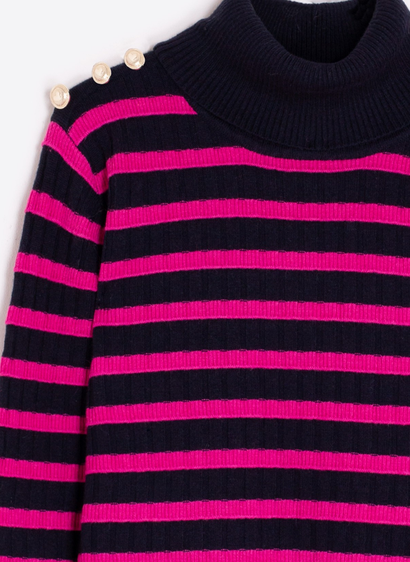 Stripe Turtleneck with Buttons