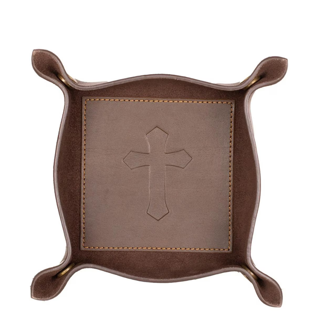 Cross Embossed Leather Valet Tray