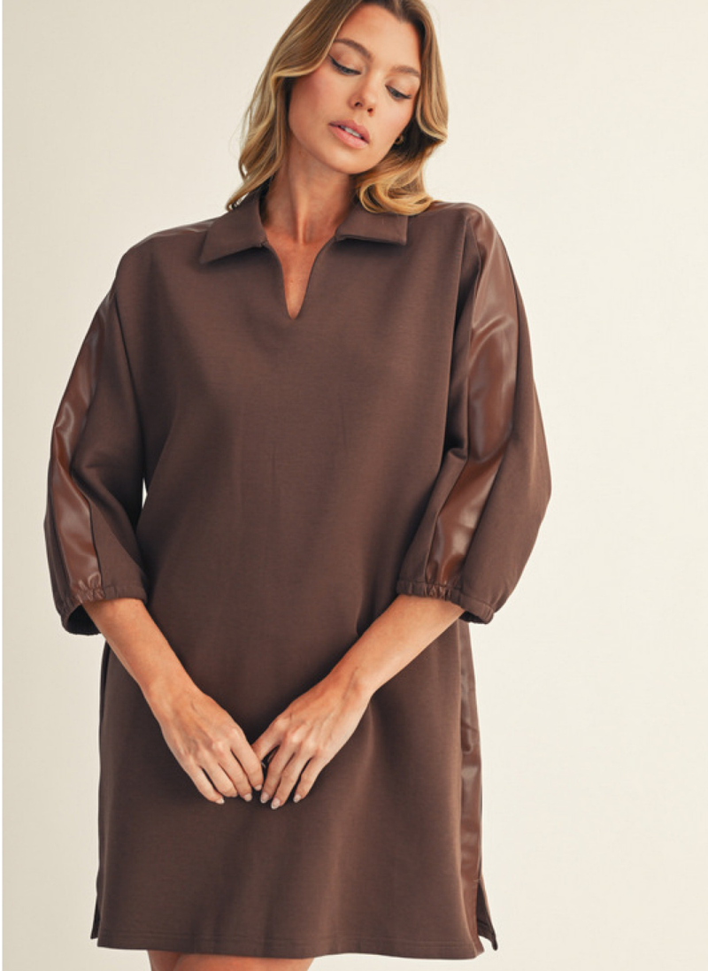 Stasha Leather Trim Dress