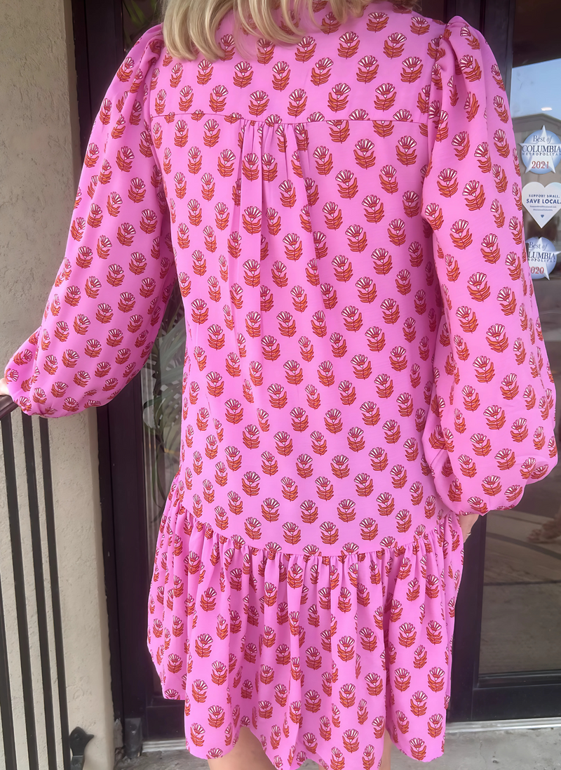 Natasha Dress - Floral Foulard Pink