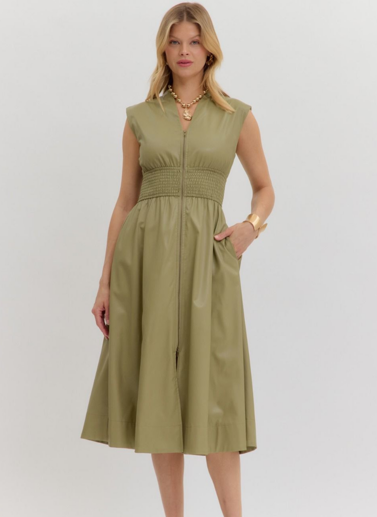 Penelope Faux Leather Midi Dress