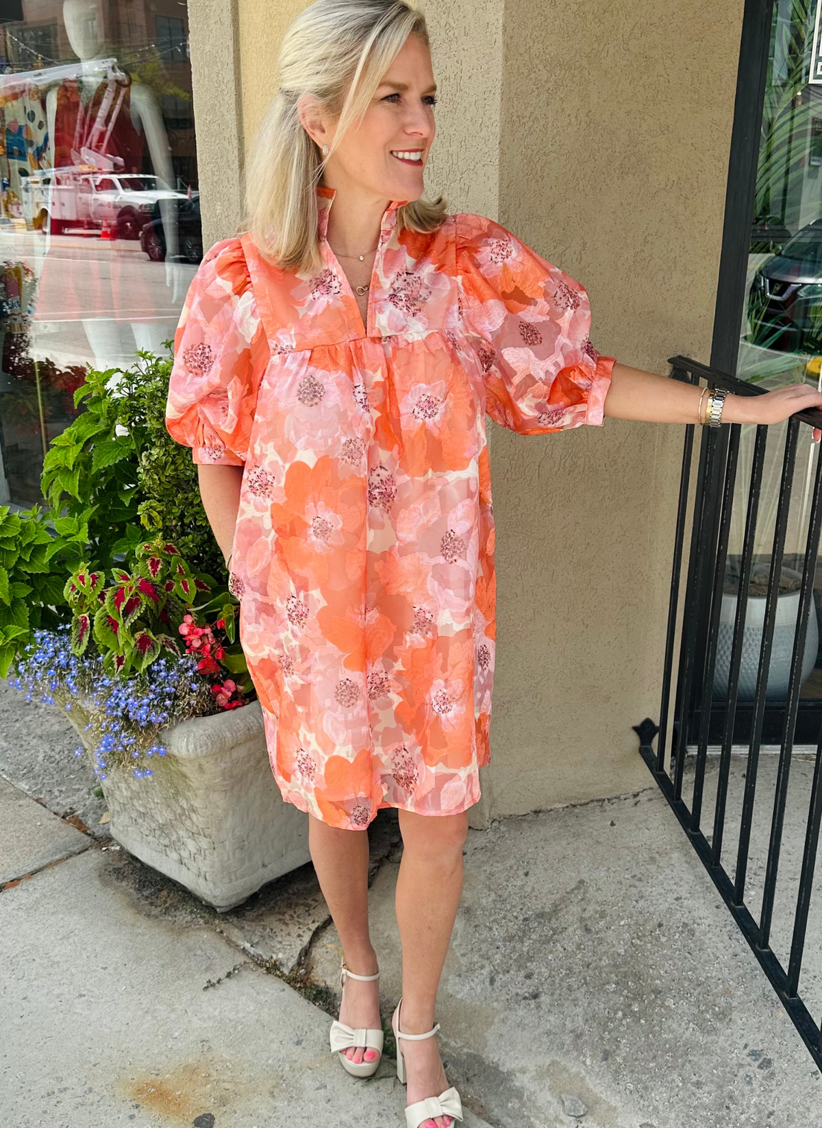High Neck Puff Sleeve Dress