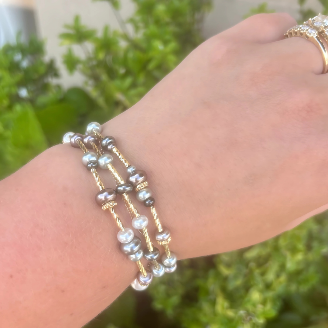 Bridget Textured Bar Pearl Bracelet Set