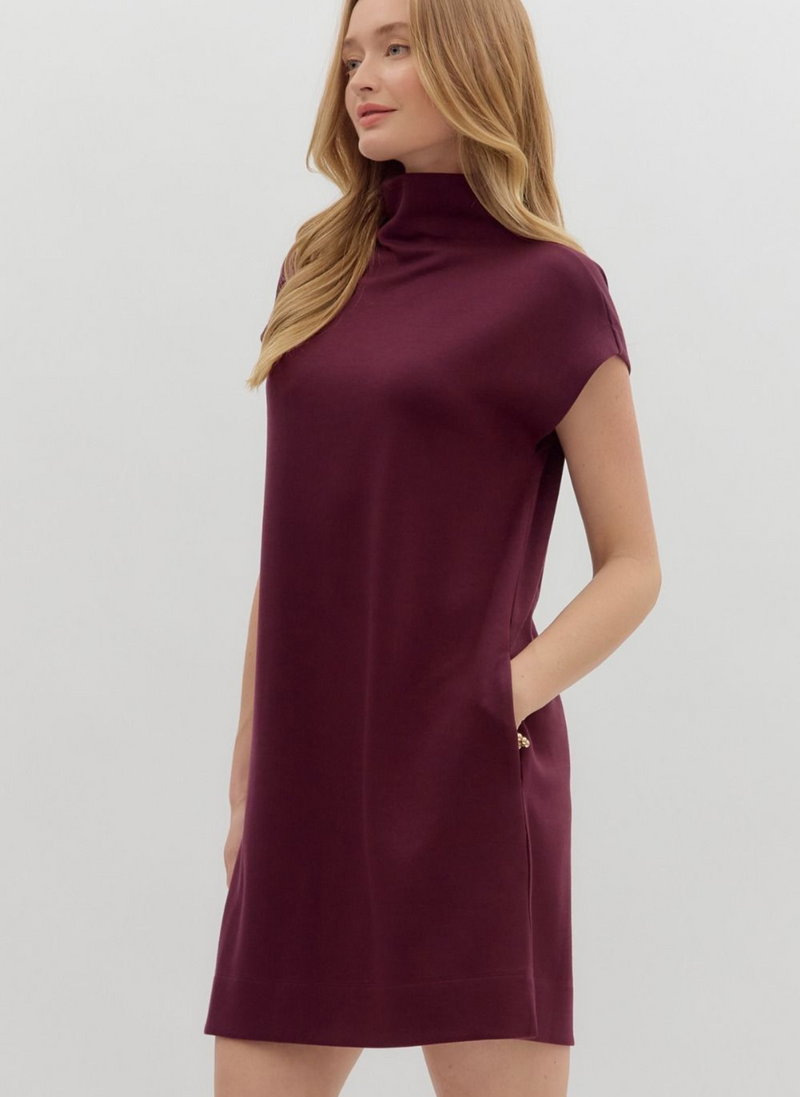 Mock Neck Sporty Shift Dress