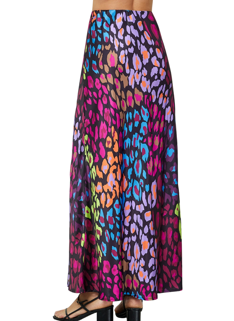 Multi Color Animal Print Satin Skirt