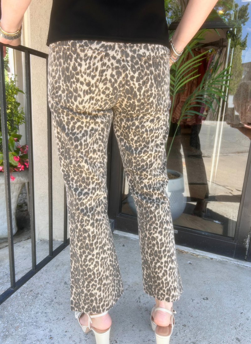 Crop Flare Leopard Denim