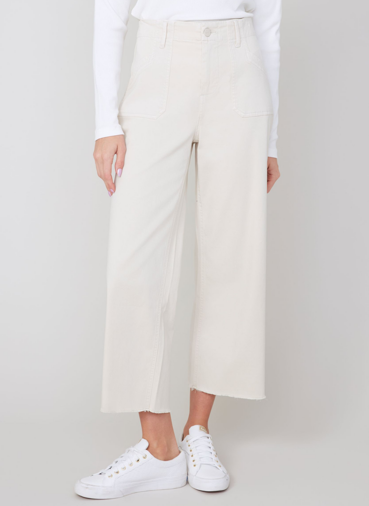 Raw Hem Wide Leg Crop  Pant