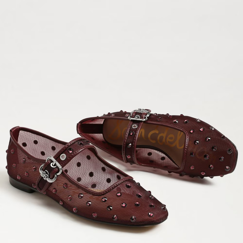 Michaela Mary Jane Flat - French Merlot Mesh
