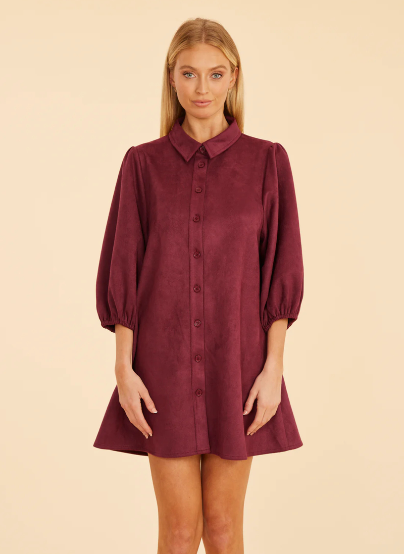 faux suede a line dress Felicia Seamed Faux Suede A-Line Dress Trinity Clothing