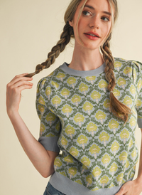 Floral Scroll Short Sleeve Sweater