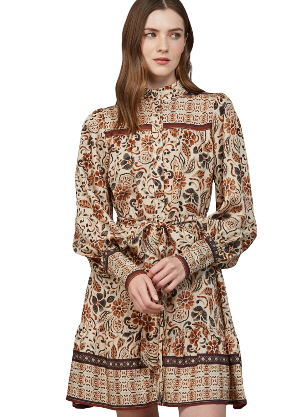 Pintuck Detail Fall Floral Dress