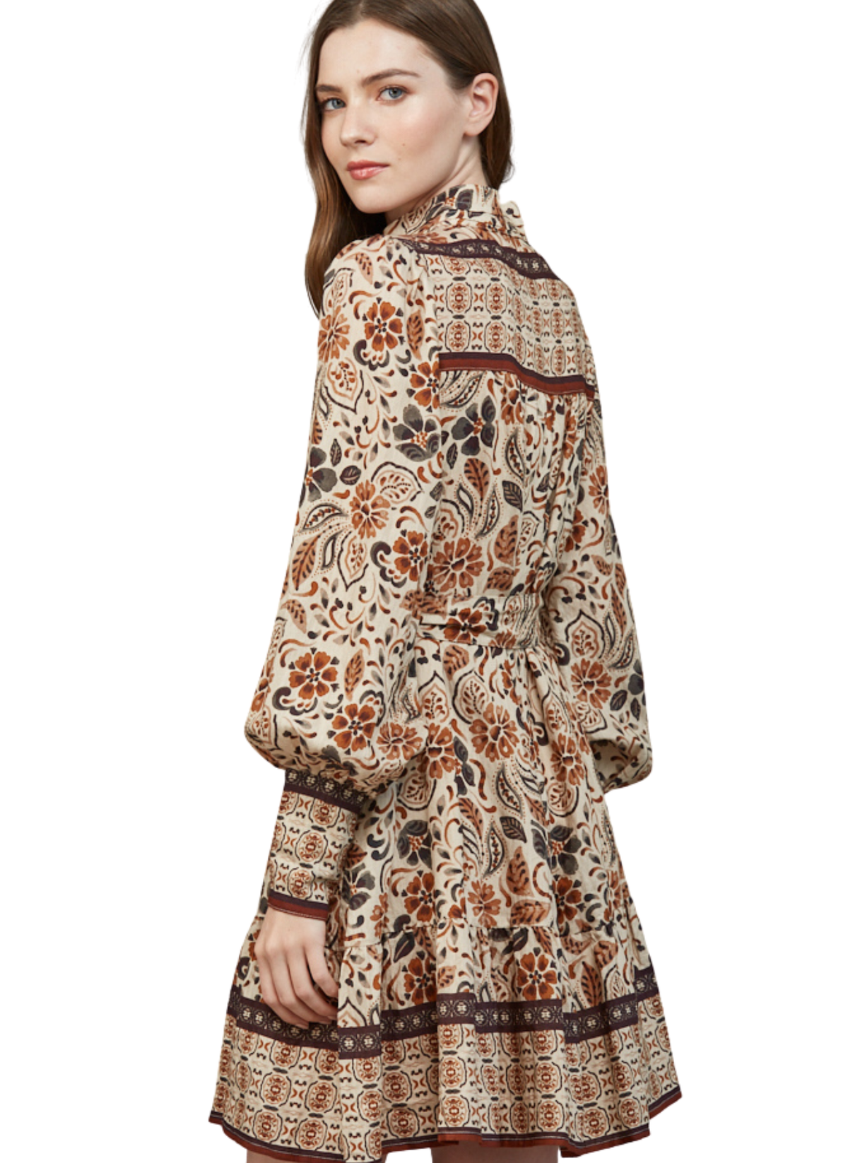 Pintuck Detail Fall Floral Dress