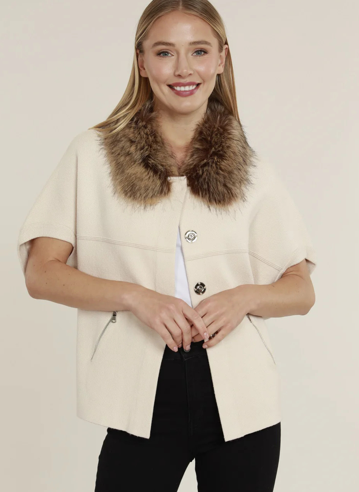 Faux Fur Trim Cardigan