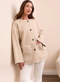 Button-Front Coat with Detachable Scarf