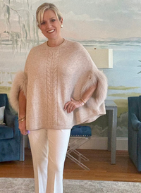 Cable Strip Poncho w/ Fox Fur Trim