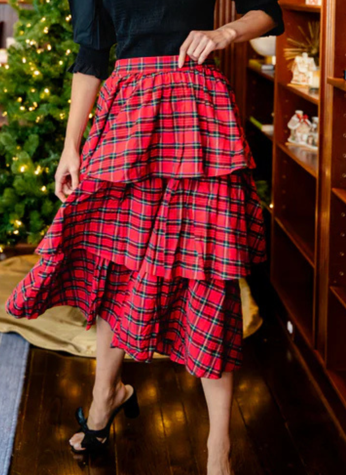 Plaid Tiered Midi Skirt