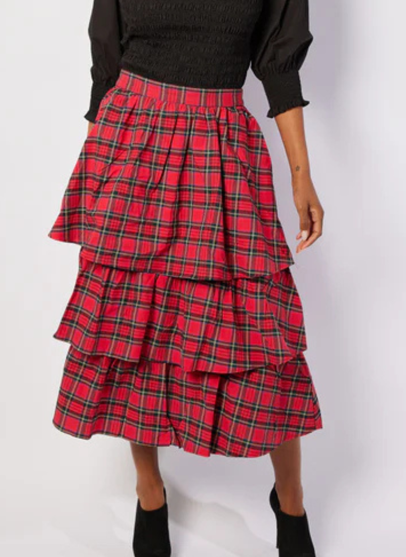 Plaid Tiered Midi Skirt