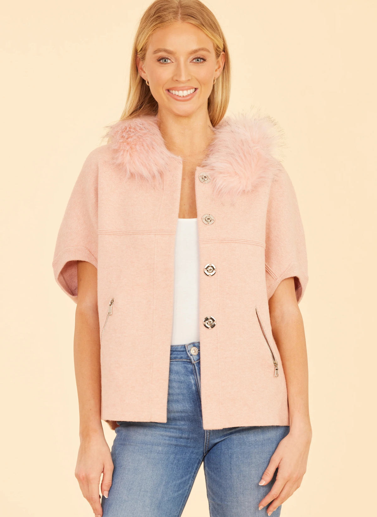 Faux Fur Trim Cardigan