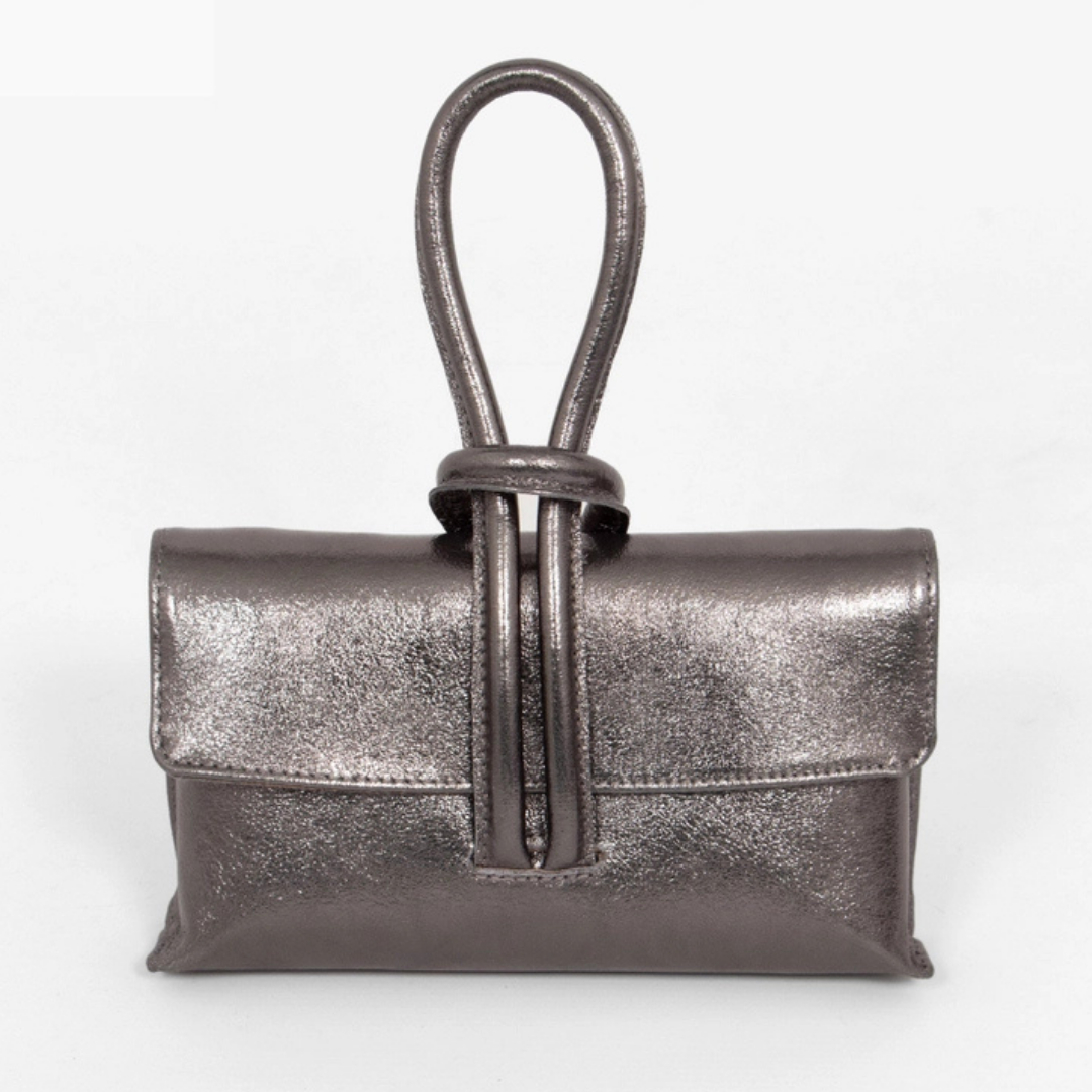 Metallic Italian Leather Wristlet Bag