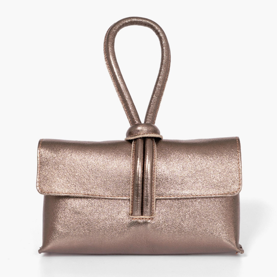 Metallic Italian Leather Wristlet Bag