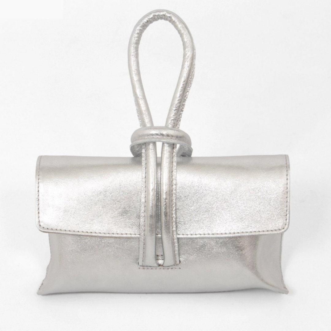 Metallic Italian Leather Wristlet Bag