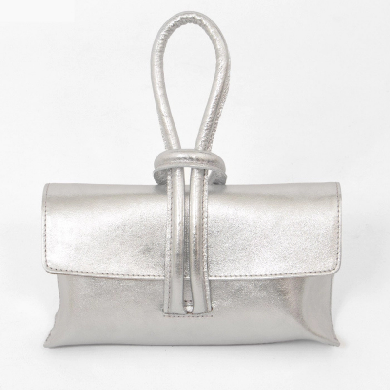 Metallic Italian Leather Wristlet Bag
