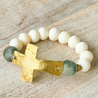Cross + Glass Bead Stretch Bracelet