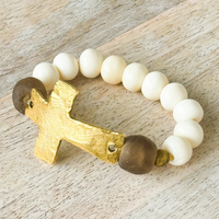 Cross + Glass Bead Stretch Bracelet