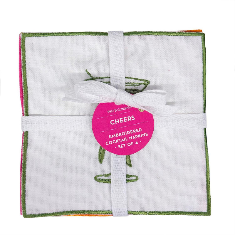 Embroidered Cheers Cocktail Napkins