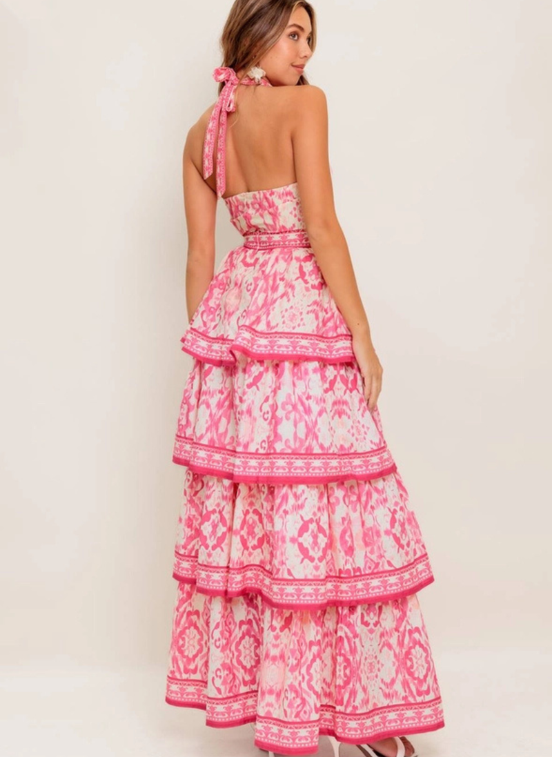 Waterfall Tiered Halter Dress