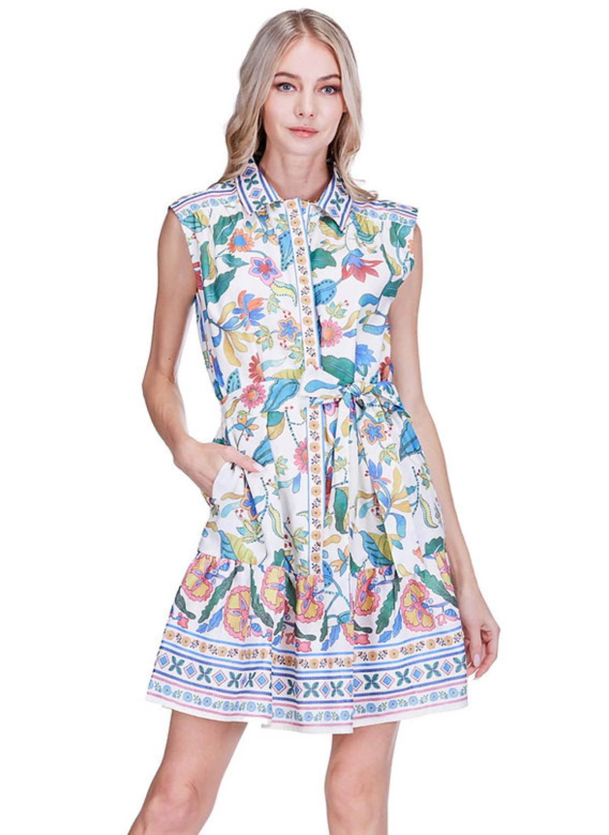 Front Placket Floral Shirt Dress