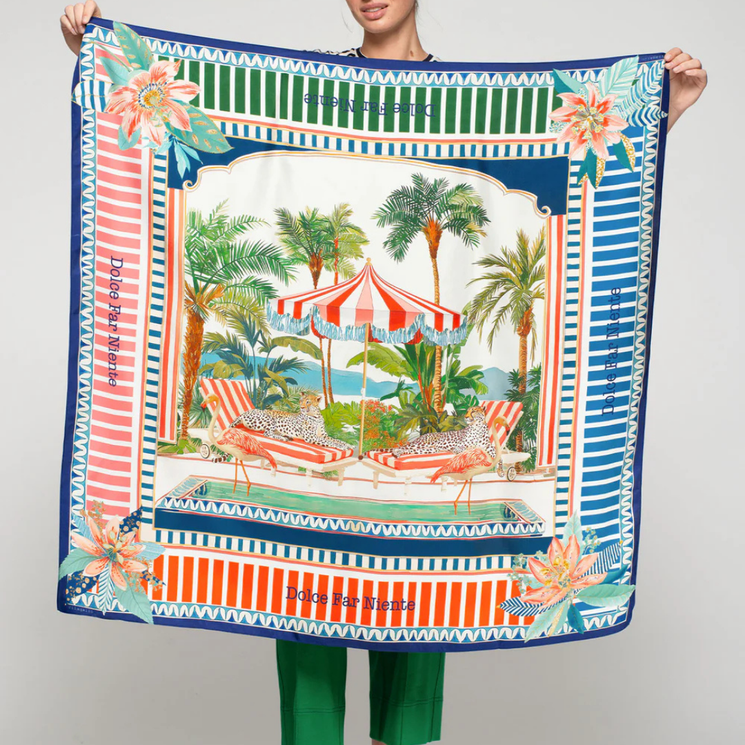 Dolce Far Palm Print Silk Scarf