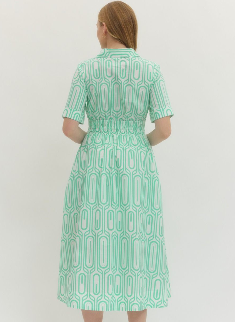 Geometric Print Cinch Waist Dress