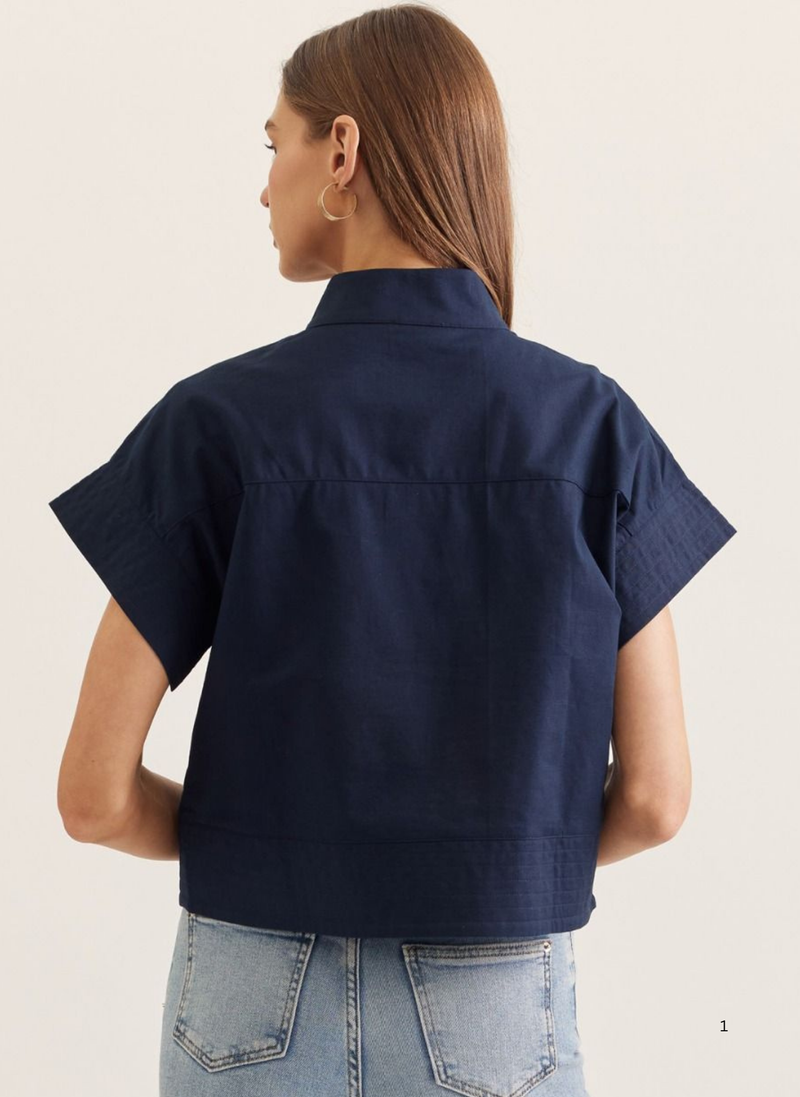 Stitched Border Stand Collar Top