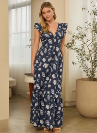 Seashell Flutter Sleeve Maxi Dress