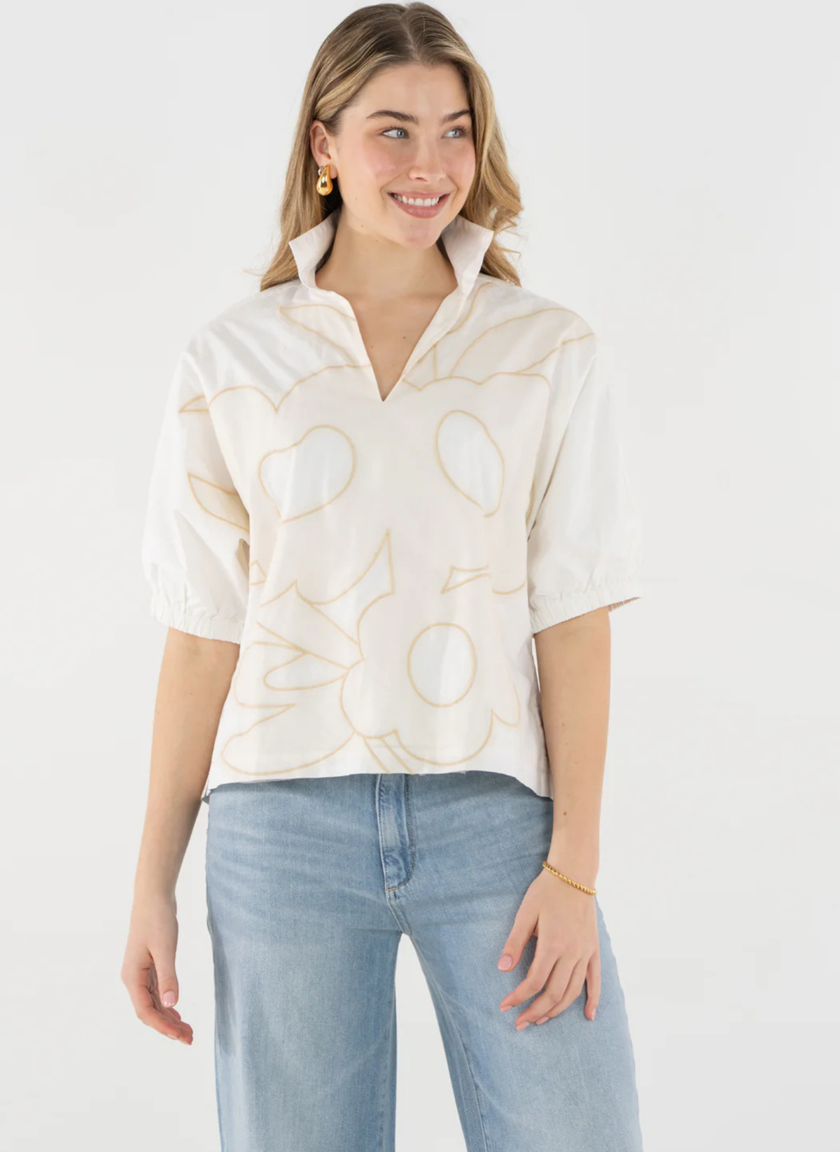 Poppy Top- Beige Bloom