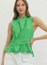 Tie Neck Ruffle Hem Top