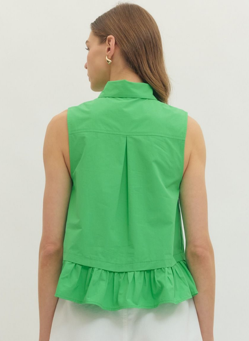 Tie Neck Ruffle Hem Top