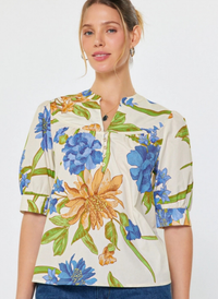Button Neck Floral Blouse