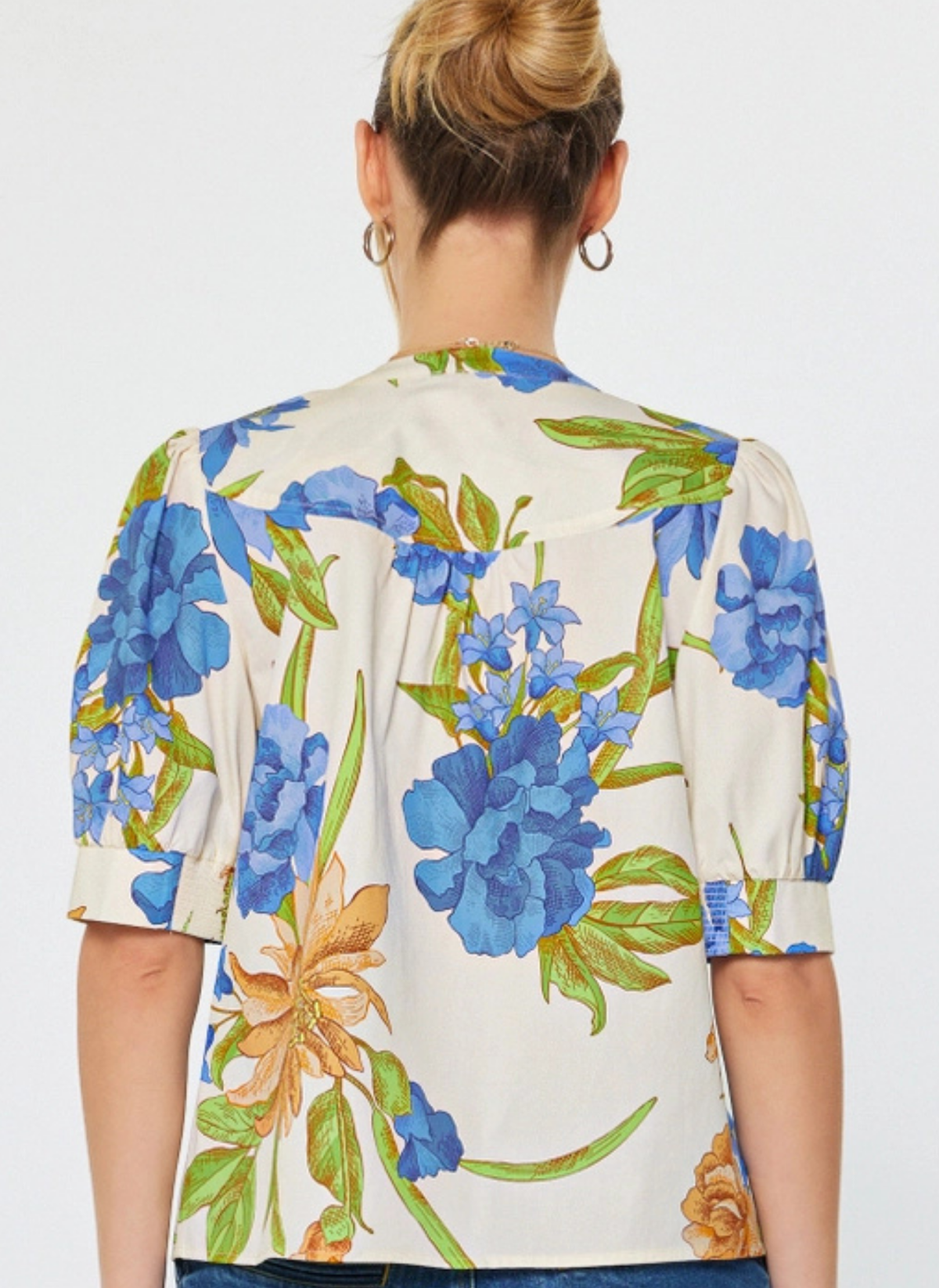 Button Neck Floral Blouse